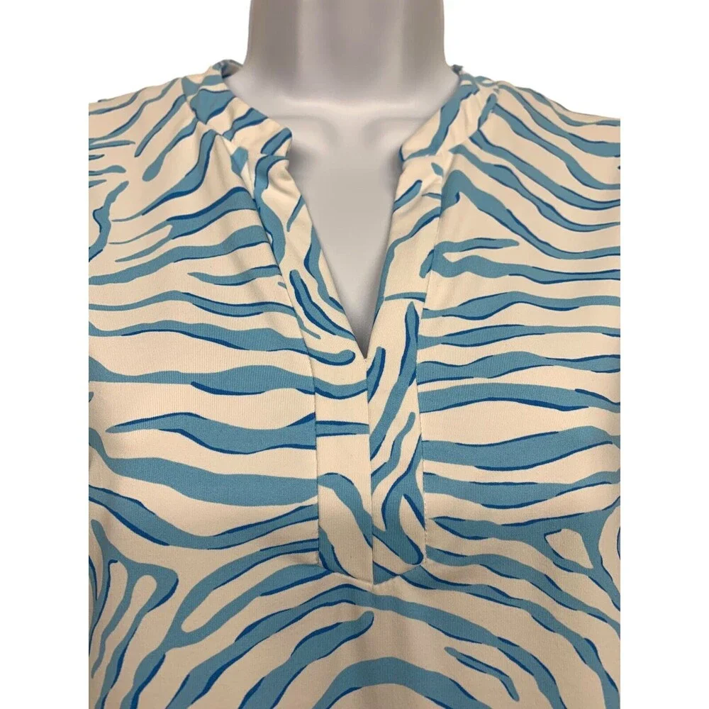 J. McLaughlin Women size S Blue Zebra Print Tunic Top Catalina Cloth 3/4 Sleeve - Picture 3 of 8